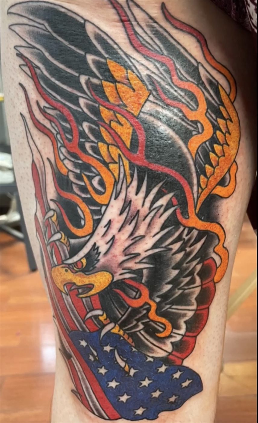 Eagle and flag in American traditional